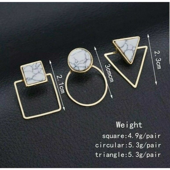 Gold Earrings Geometric Marble Pattern - Picture 6 of 6